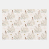 花嫁結婚ケーキ金ゴールドグリッター ラッピングペーパーシート (正面3)