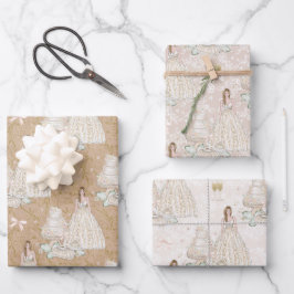 花嫁結婚ケーキ金ゴールドグリッター ラッピングペーパーシート