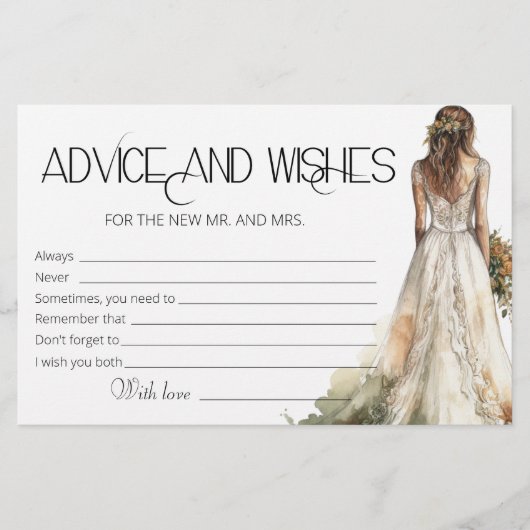 花嫁結婚ズガウンアドバイスアンドウィッシュブライダルシャワー 便箋 (正面)