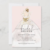 花嫁結婚ズガウンドレスフローラピンクブライダルシャワー 招待状 (正面)