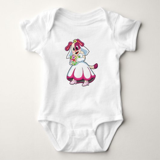 花嫁衣装と花を身に着けた犬 ベビーボディスーツ (正面)