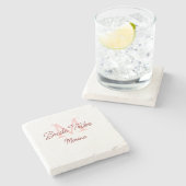 花嫁部族のイニシャル 赤い結婚前のお茶会 シンプル ミニ ストーンコースター (横)