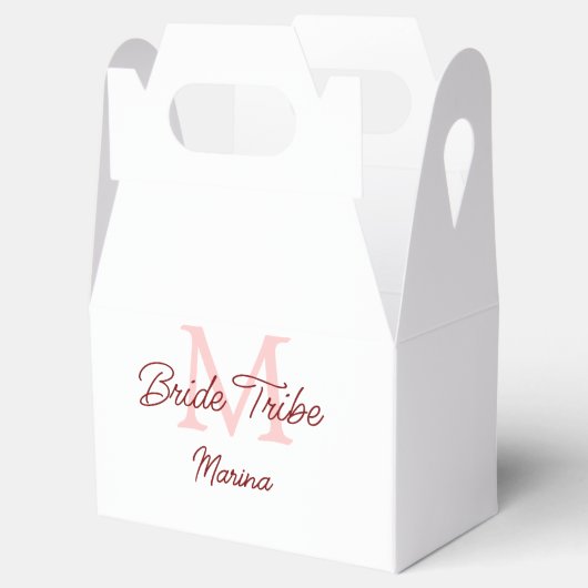 花嫁部族のモノグラム 赤いウェディングシャワーのシンプルなミニ フェイバーボックス (オープン)