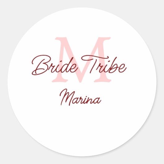 花嫁部族 モノグラム 赤 ブライダル シャワー シンプル ミニ ラウンドシール (正面)