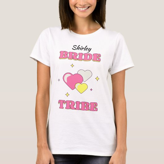 花嫁部隊(BRIDE TRIBE) バチェロレッテ/ハンのパーティー用カスタマイズ名入り Tシャツ (正面)