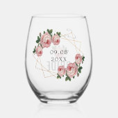 花嫁金ゴールドグリッタージオピンクフローラ結婚ズ ステムなしワイングラス (裏面)
