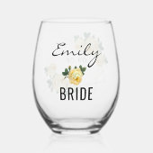 花嫁金ゴールドグリッタージオメトリックイエローフローラ結婚ズ ステムなしワイングラス (正面)