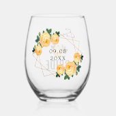 花嫁金ゴールドグリッタージオメトリックオレンジ結婚フローラ ステムなしワイングラス (裏面)