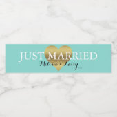 花嫁金ゴールドハートティール(緑がかった色)ブルーパーティー ペットボトルラベル (シングルラベル)