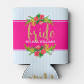 花嫁金ゴールド文字、フローラブーケオンホットピンク&ブルー 缶クーラー (裏面)