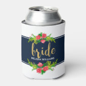 花嫁金ゴールド文字、フローラブーケオンホワイト&ブルー 缶クーラー (缶正面)