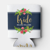 花嫁金ゴールド文字、フローラブーケオンホワイト&ブルー 缶クーラー (裏面)