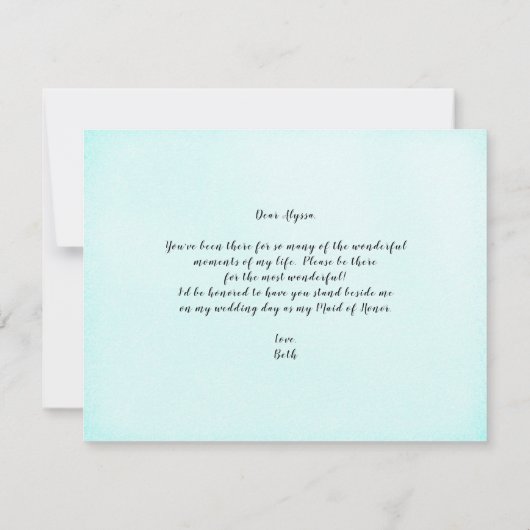 花嫁頼のメイド・オブ・オーナー（花嫁付き添い人）ビーチ結婚式ノートカード 招待状 (裏面)