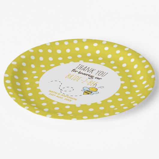 花嫁2ビーかわいいイエロー水玉模様ブライダルシャワー ペーパープレート (アングル)