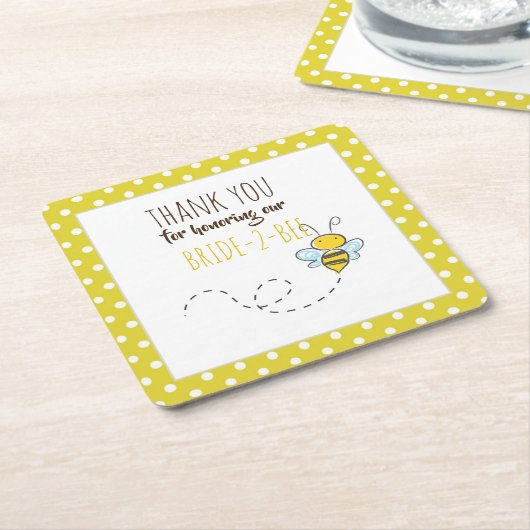 花嫁2 BEEかわいい黄色結婚のブライダルシャワー スクエアペーパーコースター (アングル)