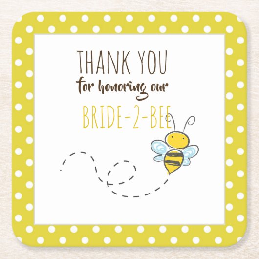 花嫁2 BEEかわいい黄色結婚のブライダルシャワー スクエアペーパーコースター (正面)