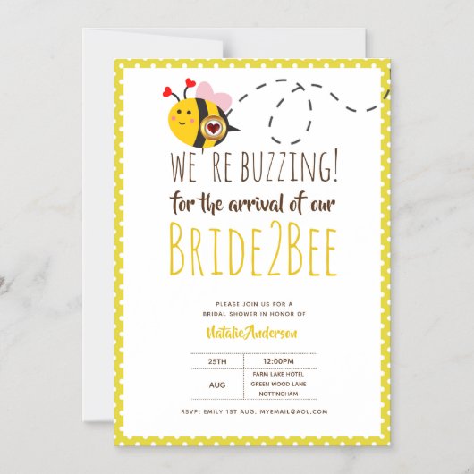 花嫁2 BEEかわいい黄色結婚のブライダルシャワー マグネット招待状 (正面)