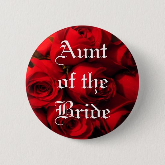 "花嫁"の-深紅色のバラの花束の叔母さん 缶バッジ (正面)