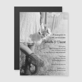 花嫁、カウボーイブーツとヒマワリの国の結婚式 マグネット招待状