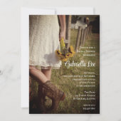 花嫁、カウボーイブーツとヒマワリブライダルシャワー 招待状 (正面)