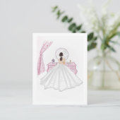 花嫁、ピンク、手描きイラストレーション ポストカード (スタンド正面)