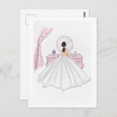 花嫁、ピンク、手描きイラストレーション ポストカード (正面/裏面)
