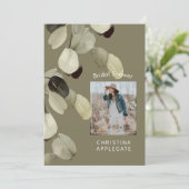 花嫁 フォト ユーカリ ダークカーキ ブライダルシャワー 招待状 (スタンド正面)