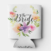 花嫁 - ブラック テキスト & カラフルな花のリース 缶クーラー (裏面)