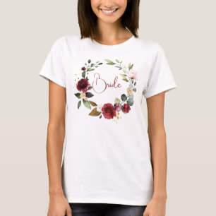 花嫁 ワインレッド フラワー ウェディングTシャツ Tシャツ