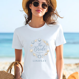 花嫁!優雅なビーチ 海岸の花嫁 シェル Tシャツ
