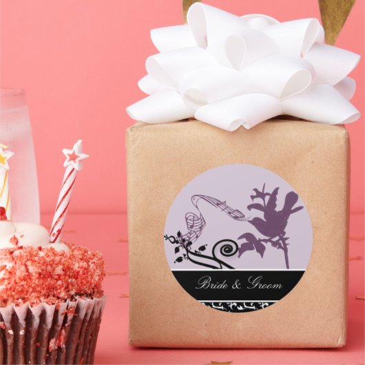 花嫁&新郎プラムヴィンテージチャーピングバードステッカー ラウンドシール (パーティー)