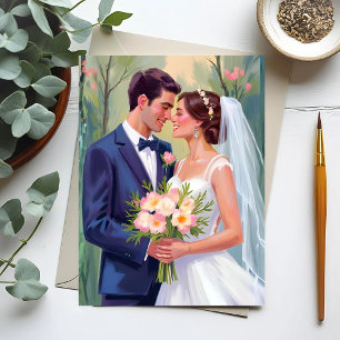花嫁 & 花婿 結婚 新婚 水彩 ポストカード