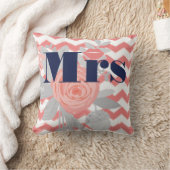 花嫁 Mrs Lips ネイビー コーラル グレー ゼブラ ジグザグ フローラル クッション (ブランケット)