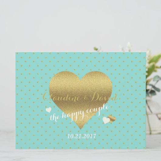 花嫁COの青い金ゴールドの水玉模様の結婚披露宴 プログラム (スタンド正面)