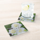 花嫁Dahliaコースター、白い花 ガラスコースター (アングル)