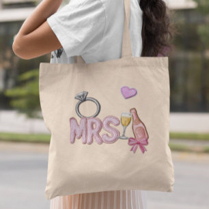 花嫁MRSパッチフェイク刺繍シャンパン トートバッグ