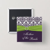 花嫁Pinのライムそして紫色のダマスク織の母 缶バッジ (正面&裏面)