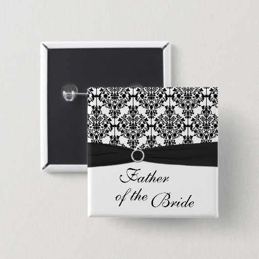 花嫁Pinの白黒ダマスク織の父 缶バッジ (正面&裏面)
