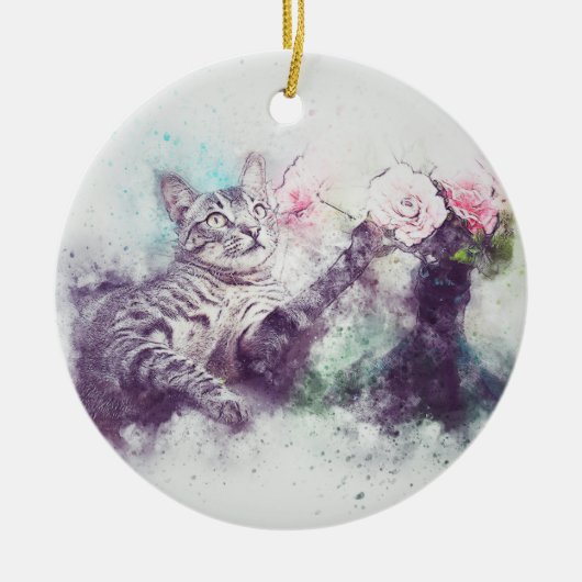 花子猫 |抽象芸術 |水彩 セラミックオーナメント (正面)