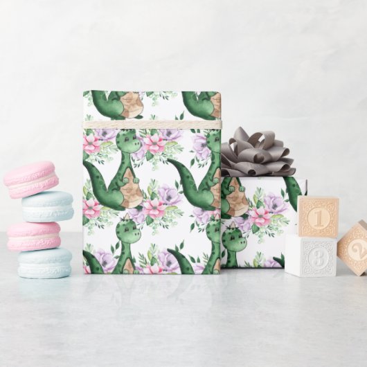 花少年少女のテーマパーティーの恐竜 ラッピングペーパー (ベビーシャワー)