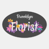 花屋おもしろいモダンタイポグラフィ 楕円形シール (正面)
