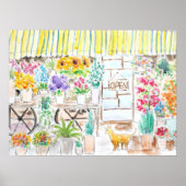 花屋と猫のインクと水彩 ポスター (正面)