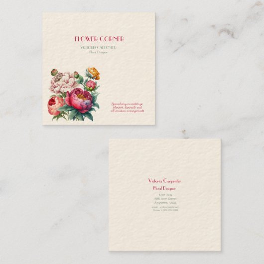 花屋のシャクヤク スクエア名刺 (正面/裏面)