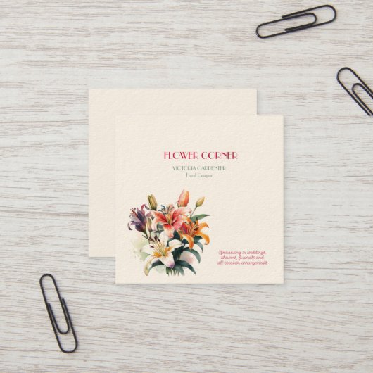 花屋のショップのユリ スクエア名刺 (正面/裏面インサイチュ)