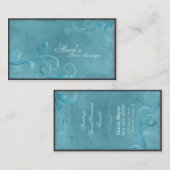 花屋の名刺のティール(緑がかった色)の青の渦巻の蝶 名刺 (正面/裏面)