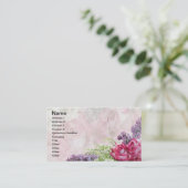 花屋の花束、バラ、ライラック、谷のユリ 名刺 (スタンド正面)