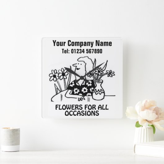 花屋または花屋の漫画の時計 スクエア壁時計 (ホーム)