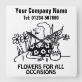 花屋または花屋の漫画の時計 スクエア壁時計 (正面)