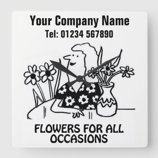 花屋または花屋の漫画の時計 スクエア壁時計 (正面)