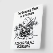 花屋または花屋の漫画の時計 スクエア壁時計 (傾斜)